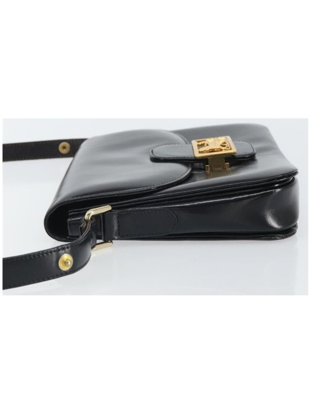 Authentic CELINE Horse Carriage Shoulder Bag Leather Black Gold - Picture 12 of 16